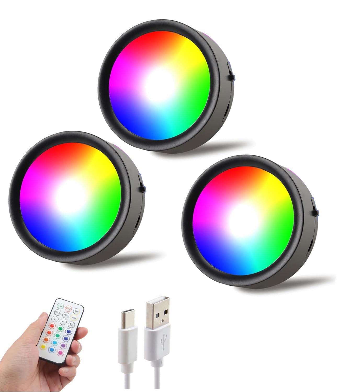 Yohiioyo Black Led Puck Lights, Rechargeable Battery Touch Light, Tap Lights, Wireless Closet Light, Under Cabinet Lighting, 13 Color Temps, Stick On Lights For Kitchen,Closet,Pantry,Shelves 3 Pack