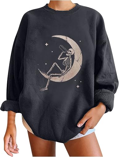 Sudaderas Mujer Sin Capucha,Sudadera de Manga Larga con Estampado de  Calavera Retro para Mujer Jersey Larga Mujer Suéter: Amazon.es: Ropa