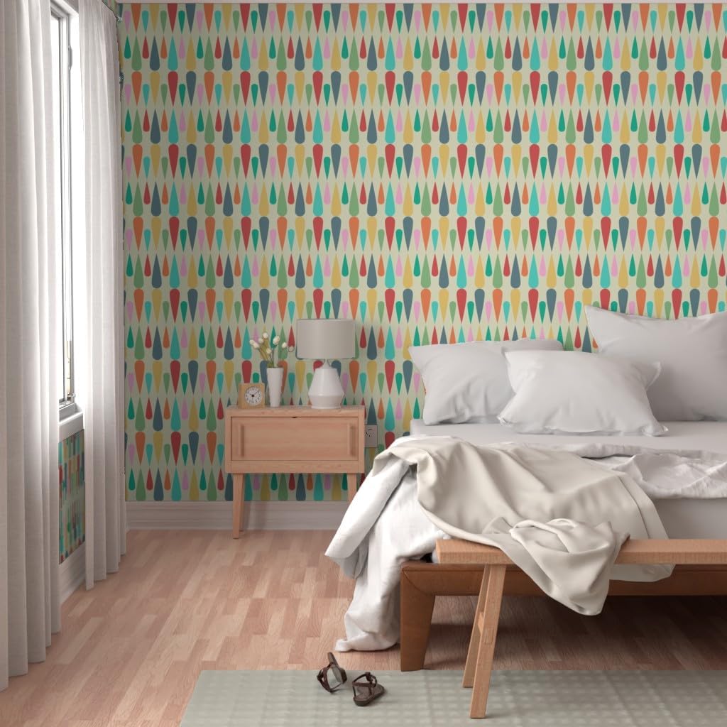 Spoonflower Removable Wallpaper 3ft x 2ft - Retro Mid Century Vintage Pattern Colorful Droplets Custom Pre-Pasted Wallpaper