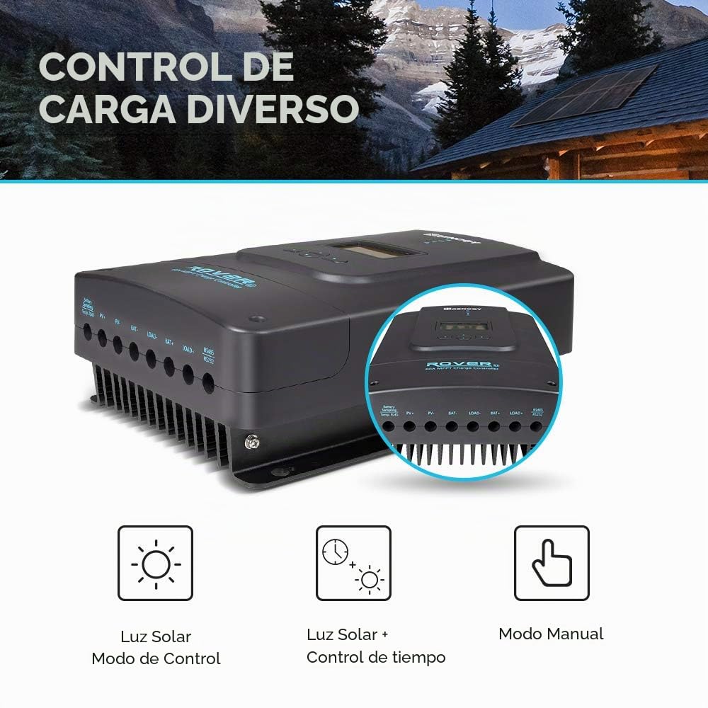 Renogy Regulador de carga MPPT 60A, 12/24/36/48 V, panel solar, panel solar, regulador de carga solar con pantalla LCD, para baterías AGM, gel y baterías de litio