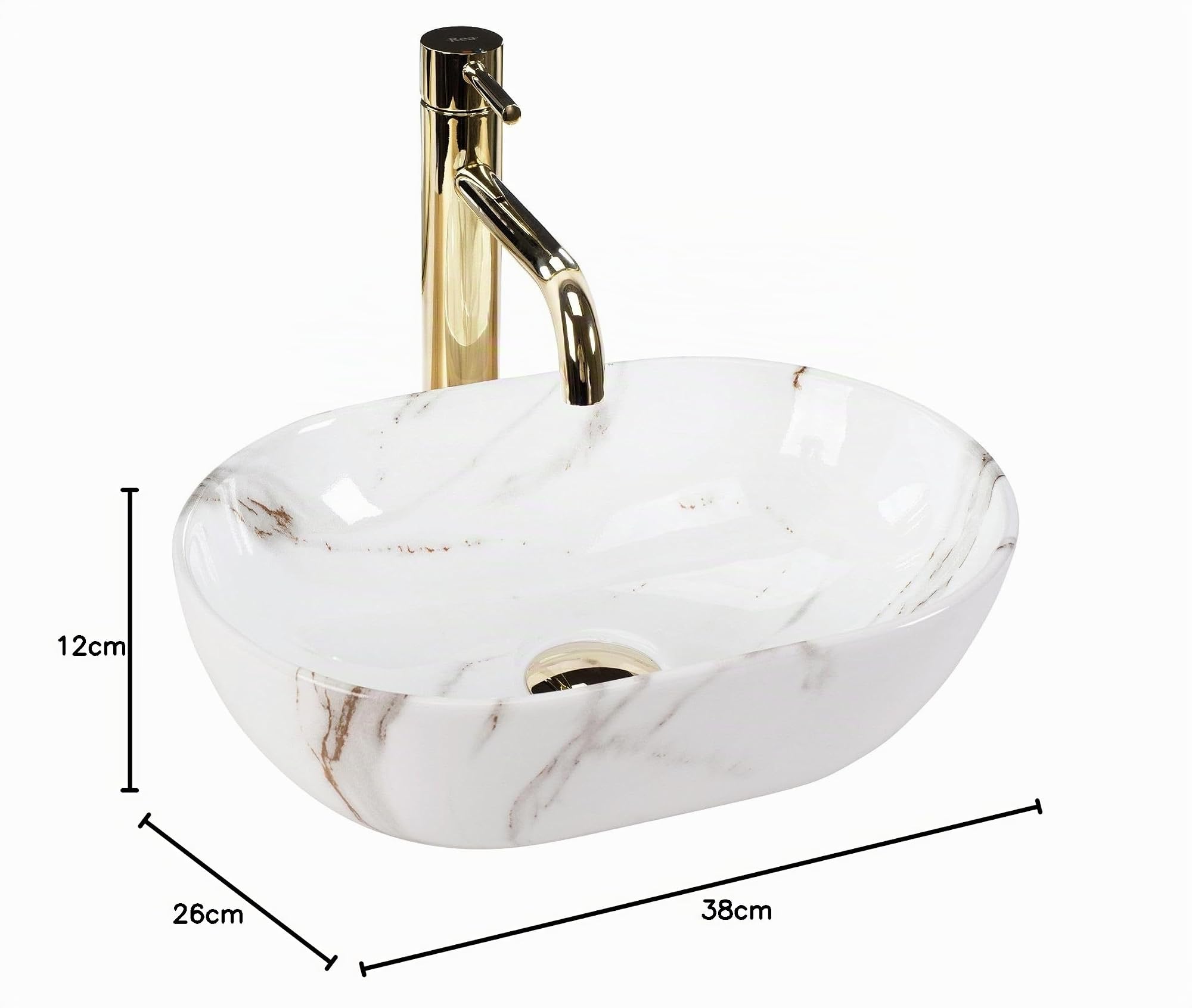 Rea Vasque à poser MINI AIAX SHINY Lavabo de salle de bain 380 x 260 x 120 mm en Céramique (imitation pierre)