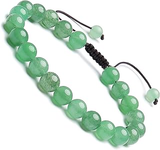 BONNY BOXX 8MM Natural Gemstone Energy Bracelets for Unisex, Braided Rope Semi Precious Crystal Quartz Bracelets, Stress Relief Healing Reiki Macrame Bracelets, Gemstone, a-aventurine