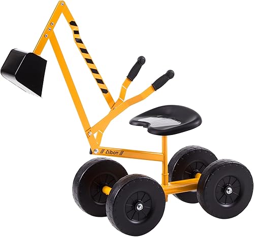 Albott Excavadora de arena manejable con grúa de juguete, rueda de 20.32 cm y asiento giratorio de 360° (Amarillo)