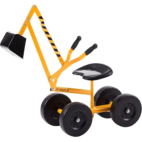 Albott Ride On Sand Digger Excavator Toys Working Crane with 8 inches Wheels and 360° Rotation Seat (Yellow)