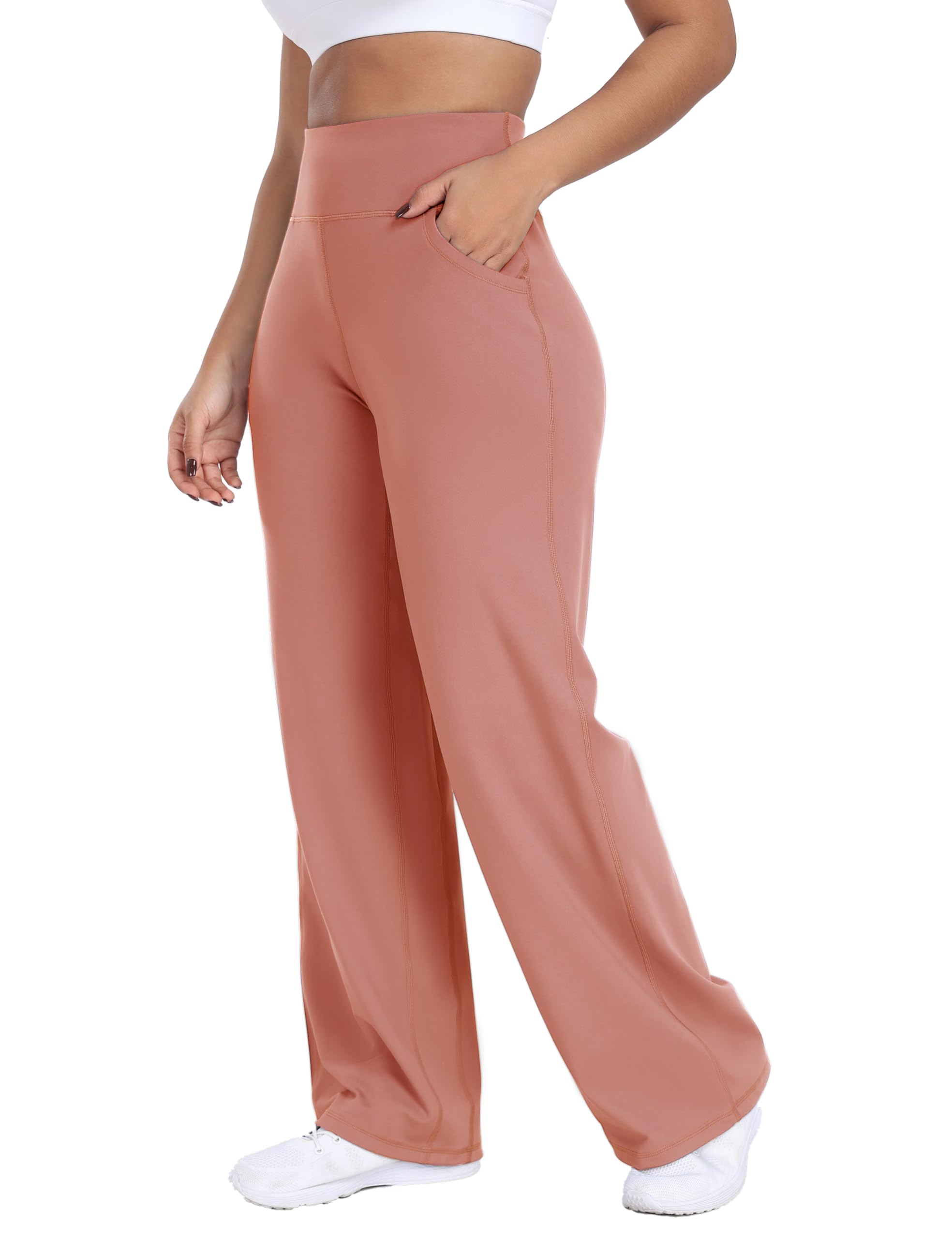High Waisted Loose Wide Leg Yoga Pants for Women with Pockets Stretchy Work Casual Pants Regular XX-Large Pink
