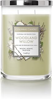 Colonial Candle Woodland Willow Scented Jar Candle, Classic Cylinders Collection, 2 Wick, Green, 11 oz - Up to 80 Hours Burn