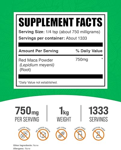 Vista 2 de BulkSupplements. com Polvo de maca roja - de raíz, suplemento de maca, suplemento de hierbas - vegano y sin gluten, 750 mg por porción, 2.2 lbs