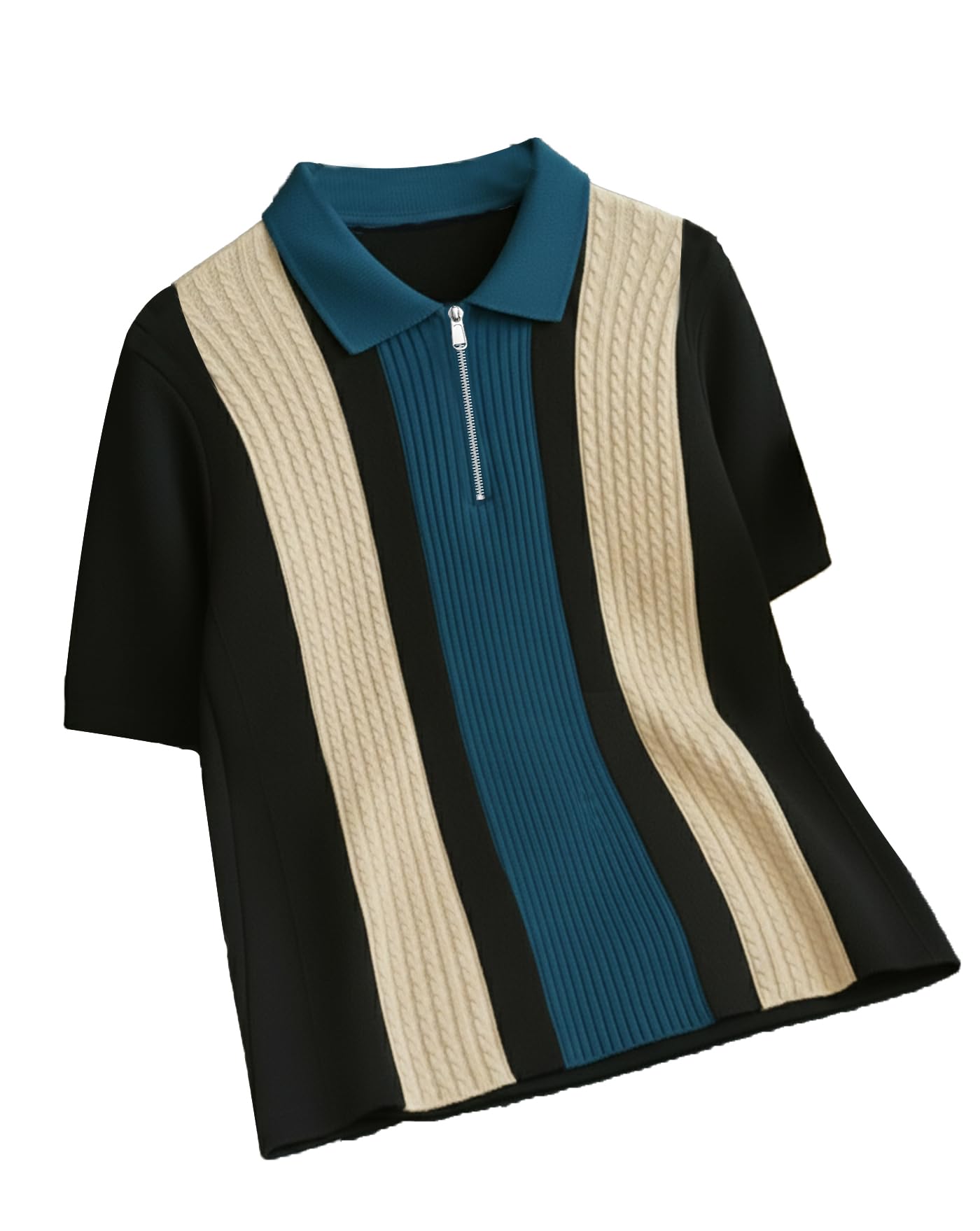 Women’s Smart Casual Polo Knit Top | Half Sleeves | Zip Collar Design | Premium Rib Texture | Breathable Summerwear | Regular Fit-image-3