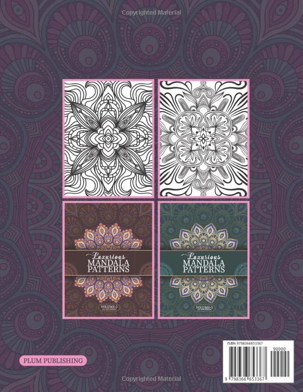 Luxurious Mandala Patterns – Volume 1: A Collection of over 50 Unique and Luxurious designs. Large format paperback with a Gloss finish. image 3