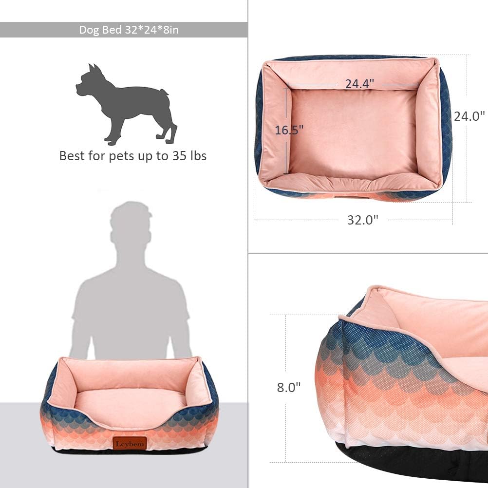 Rectangle Dog Bed Cat Bed - Pet Bed for Small and Medium Dogs, Dog Bed with Durable Oxford Cloth, Machine Washable Soft Calming Cushion Bed Up to 35lbs(L)