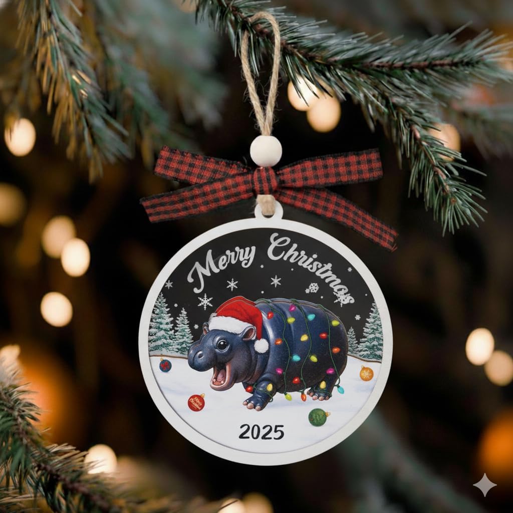 Hippo Moo Deng Ornament - Hippo Moo Deng Christmas Ornaments for Christmas Tree - Cute Hippopotamus Moo Deng Gifts for Men Women - Animals Gifts for Animal Lovers - 2 Layers Xmas Ornaments 2025