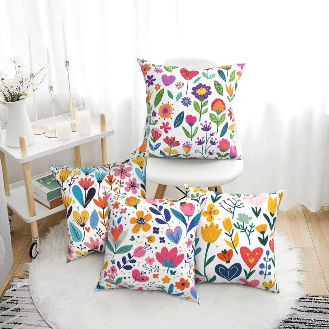 Kissenbezug 50x50 4er Set Leinen Kissenbezüge Botanisch Dekorative Sofakissen Zierkissen Blume Couchkissen Outdoor Kissen Zierkissenbezüge Deko Kissen für Sofa Schlafzimmer Wohnzimmer Balkon -LI72