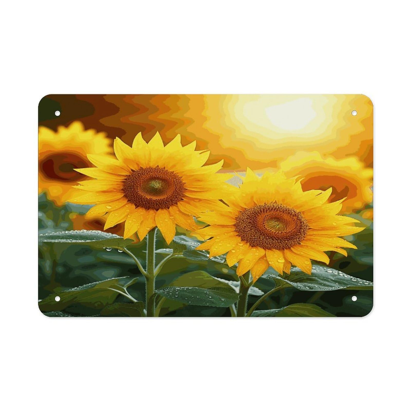 LDGSUPH Sunflower Flowers Metal Tin Sign Wall Art Prints Folded Edge Iron Sheet Painting with Holes for Wall Prints Decorative Picture Metal Signboard Decor Painting Wall Decor