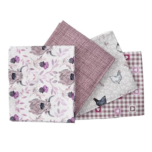The Craft Cotton Co. Blackbird Farm by Susan Wheeler 100% Cotton 55x45cm Wide 4Pcs Fat Quarter Bundle for Crafts, Quilting, Sewing