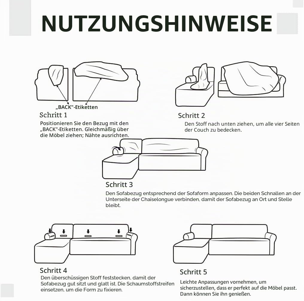 ShowyLive Sofa Überzug Couch Überzug 2er Set für Ecksofa L-Form Sofabezug 3 Sitzer+3 Sitzer, mit 2 Stück Kissenbezug, Dunkelblau