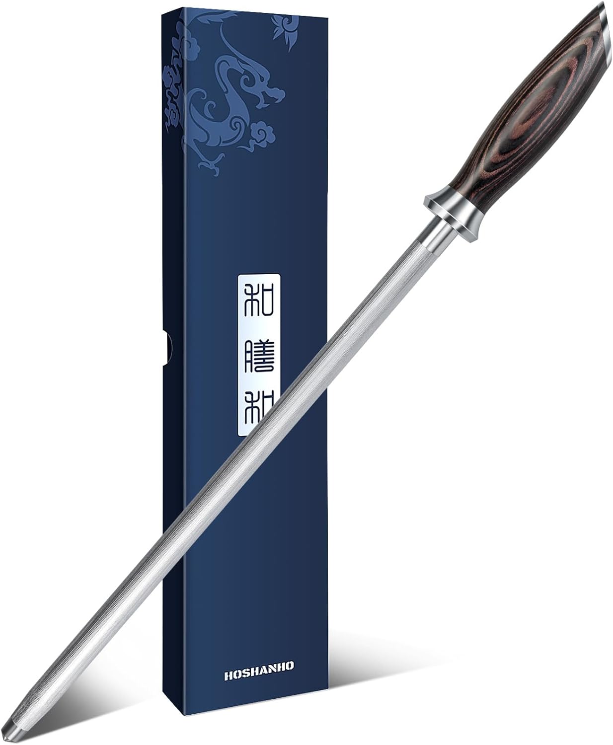 HOSHANHO Honing Rod,12 Inch Professional Kitchen Knife Sharpener Rod, Japanese High Carbon Knife Sharpening Steel with Ergonomic Pakkawood Handle, Ideal for All Chef Knives