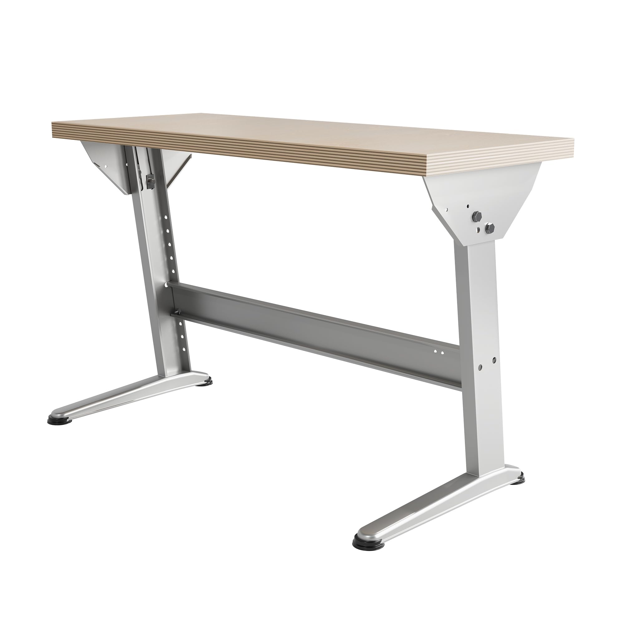 Stół warsztatowy regulowany 120x49 cm Srebrnoszary | sklejka 40 mm, warsztat, ergonomiczny, metalowa konstrukcja, montaż, dostosowanie, bezpieczeństwo, handcraft