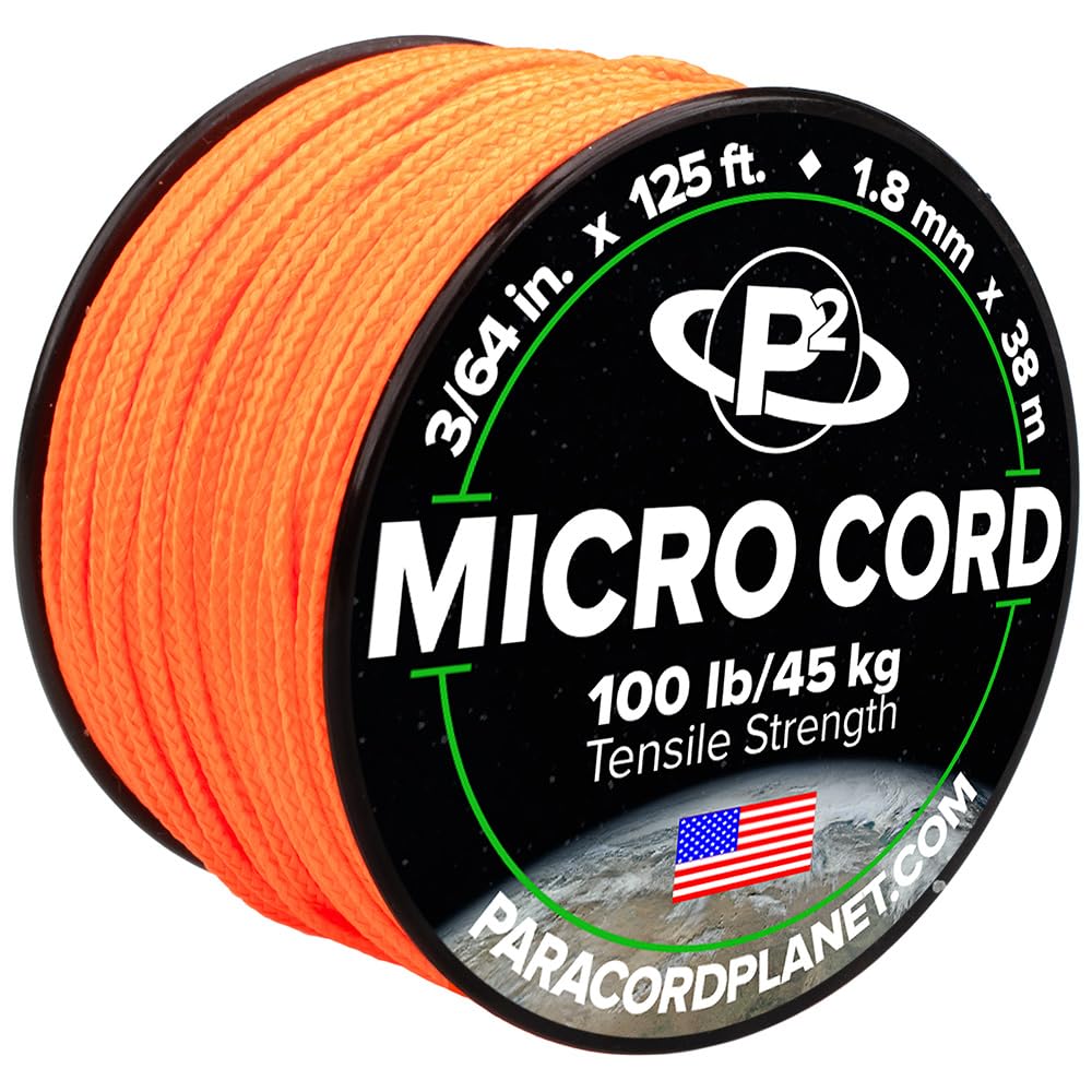 Paracord Planet Micro Paracord – Thin Braided Cord for Crafting, Fishing, and DIY Projects in 38m Spools – Neon Orange — image 1