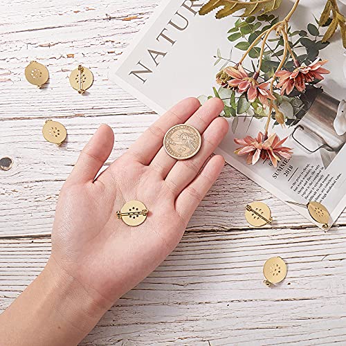 Image of LiQunSweet 50 Pcs Brass Disc Base Settings Brooch Back Pad Bezel Blank Cabochon Trays Safety Pins Round Real Gold Plated Brooches for DIY Jewelry Accessories Badge Corsage - 18mm(0.7 inch)