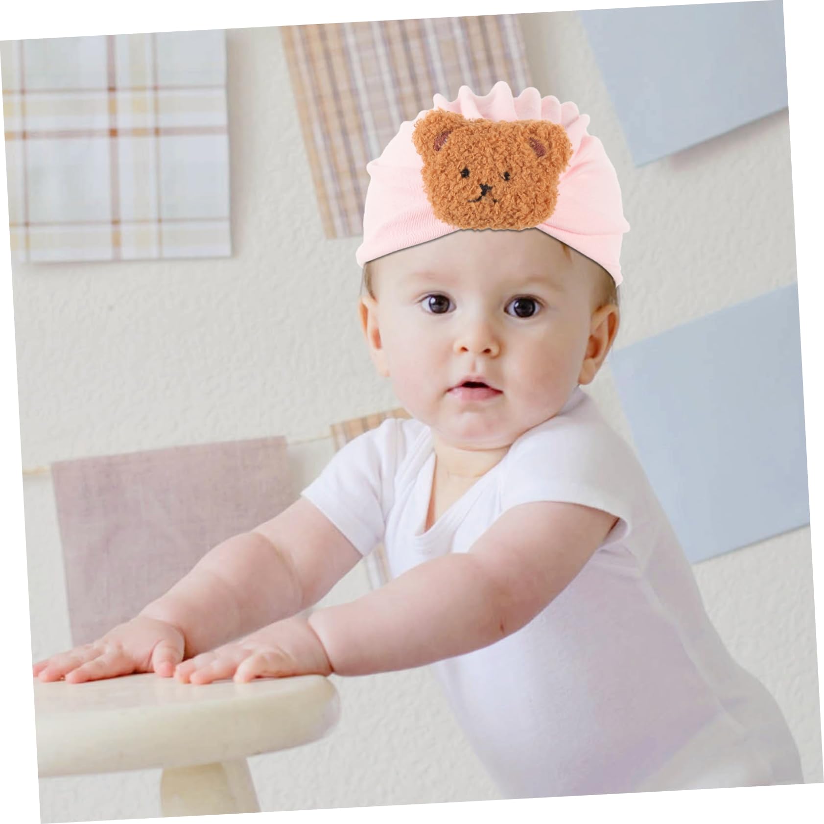 SOIMISS y otoño Gorro de bebé de Estilo Coreano Oso Lindo Gorro de Jersey versátil y Gorro fetal de Llena de algodón para bebé (Rosa Claro) 1 Pieza Gorros