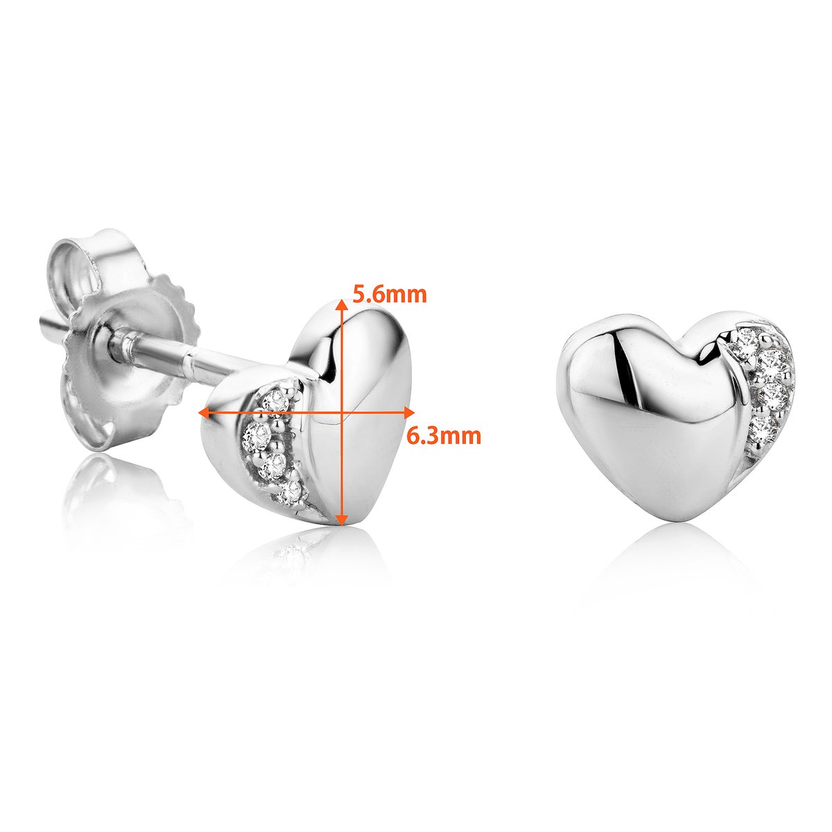 Orovi Schmuck Damen Diamant Herz–Ohrstecker mit 8 runden natürlichen Diamanten in einer Krappen Fassung Zeitlose klassische Ohrringe aus Gelbgold/Weißgold 9 Karat (375) Gold