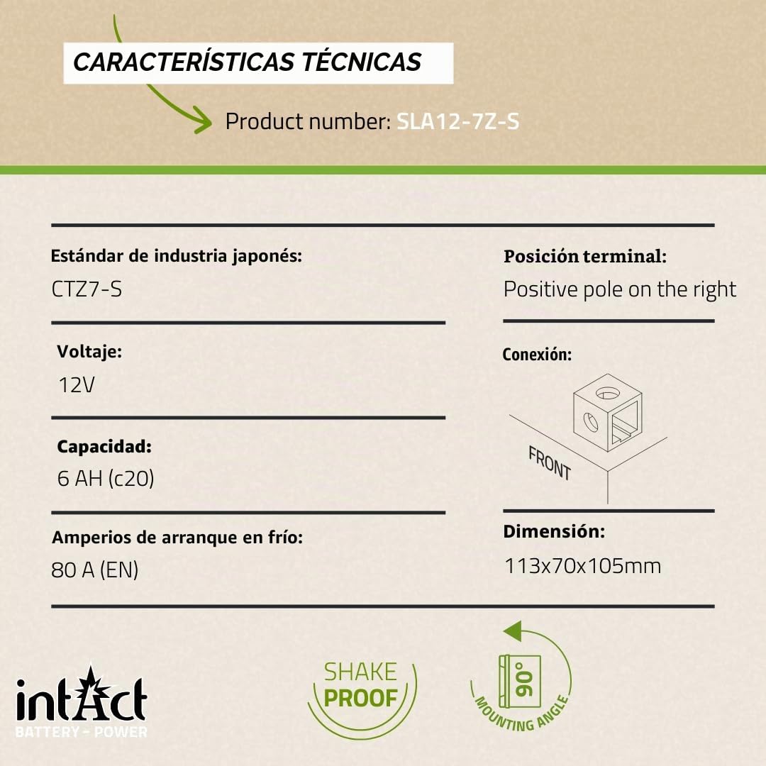 intAct - Bike-Power SLA12-7Z-S, CTZ7-S, batería de moto 12V 6Ah 80A (ES), batería AGM para scooter, moto, quad, tractor de césped y muchos más, batería sin mantenimiento y a prueba de fugas