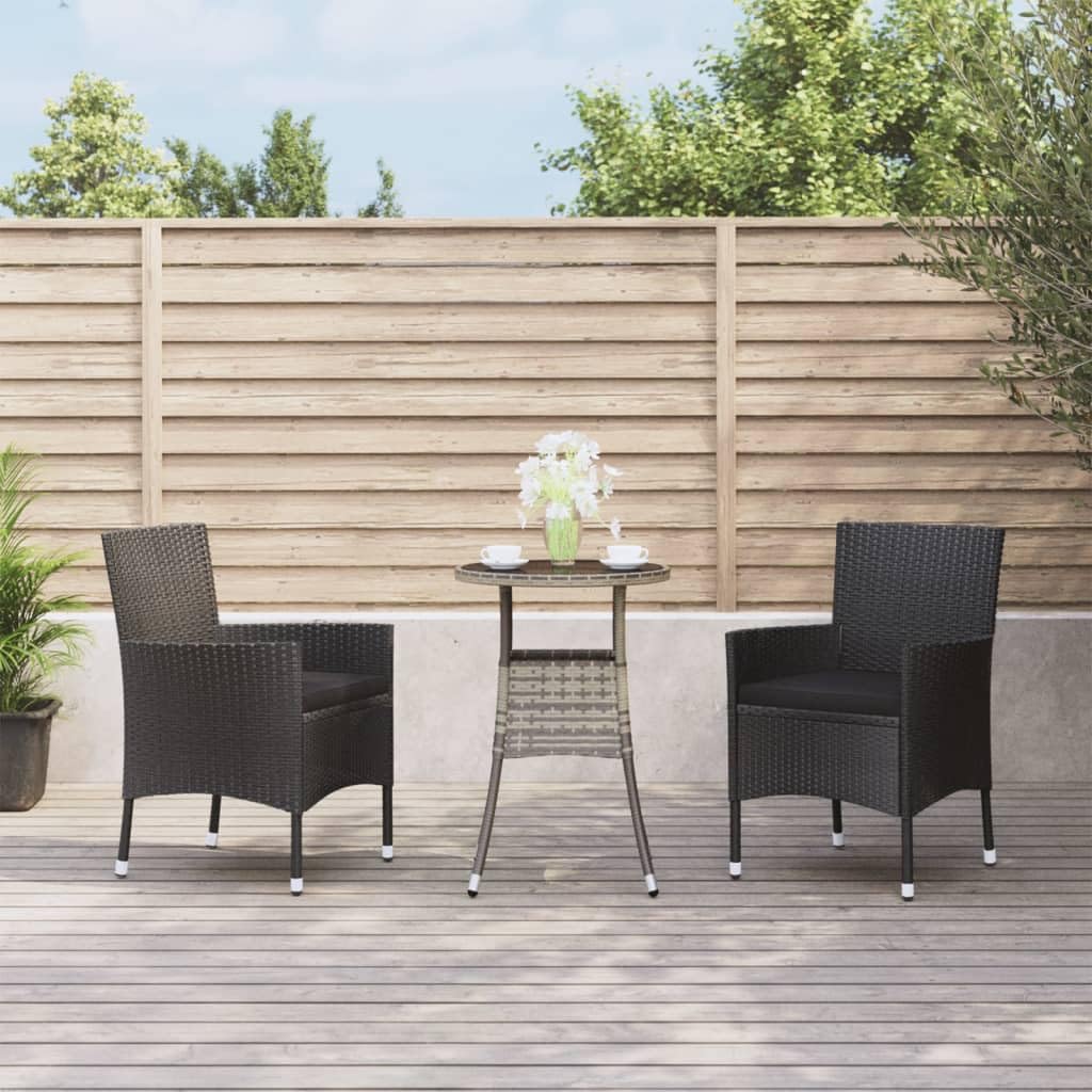 LAPOOH 3-TLG. Garten-Bistro-Set mit Kissen Schwarz Poly Rattan Bierzeltgarnitur, Gartenbar, Biertisch Bierbänke, Essgruppe, Gartenmöbel Set, Balkonmöbel, 3187426