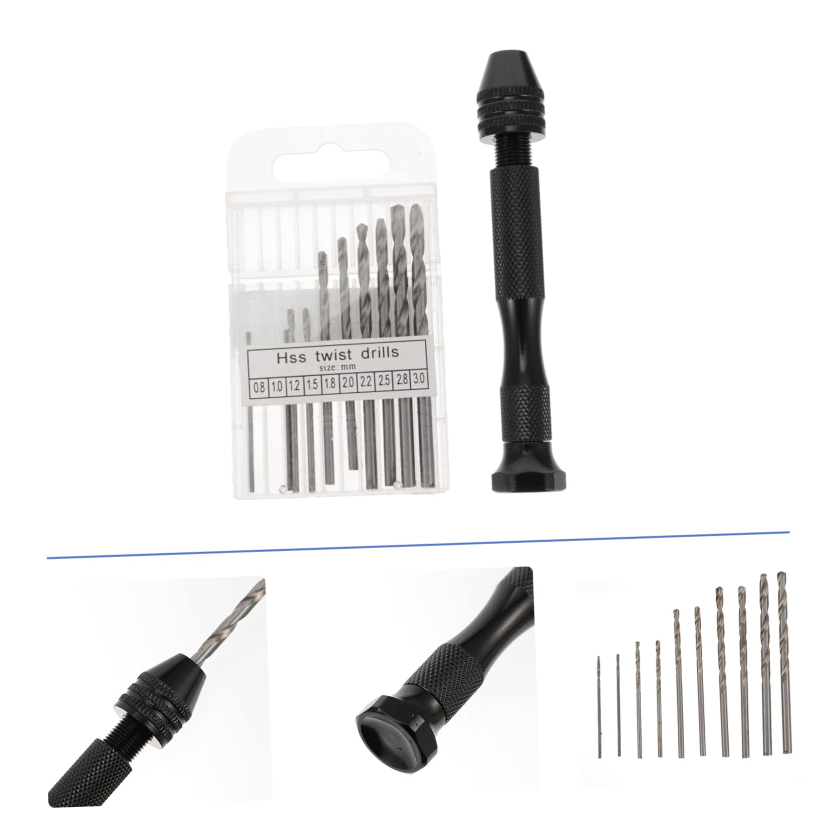SEWACC 11 Pcs Hand-held Drill Tools Drills Precision Model Pin Vise Tool Hand Mini Pin Vise Carbon Steel