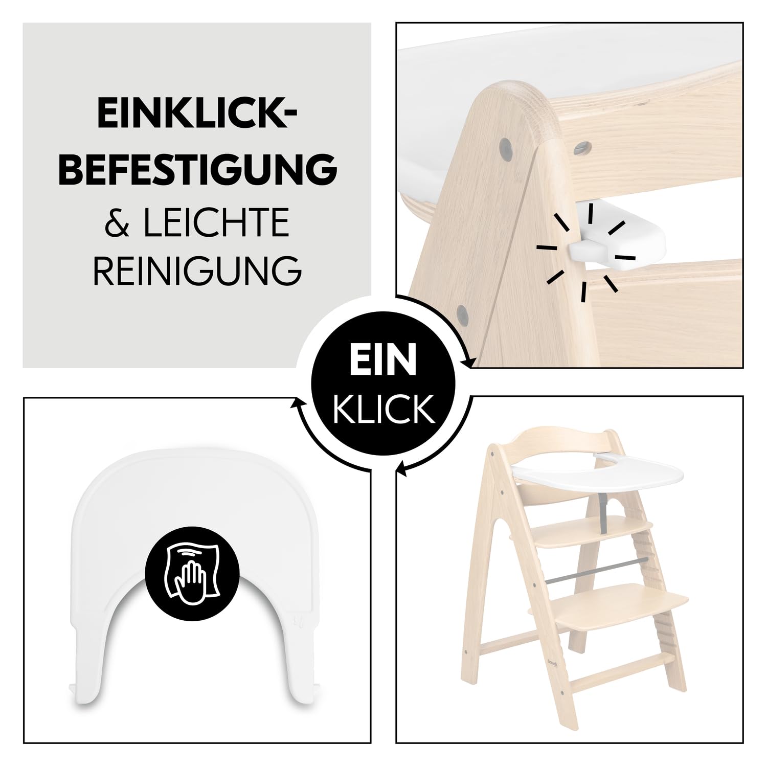 hauck Hochstuhl Tablett zum Aufklicken, Weiß - Kompatibel mit Arketa Kinderhochstuhl - Zubehör ab 6 Monaten - Gefertig aus Recyceltem Kunststoff - Schnell Befestigt - Leicht zu Reinigen