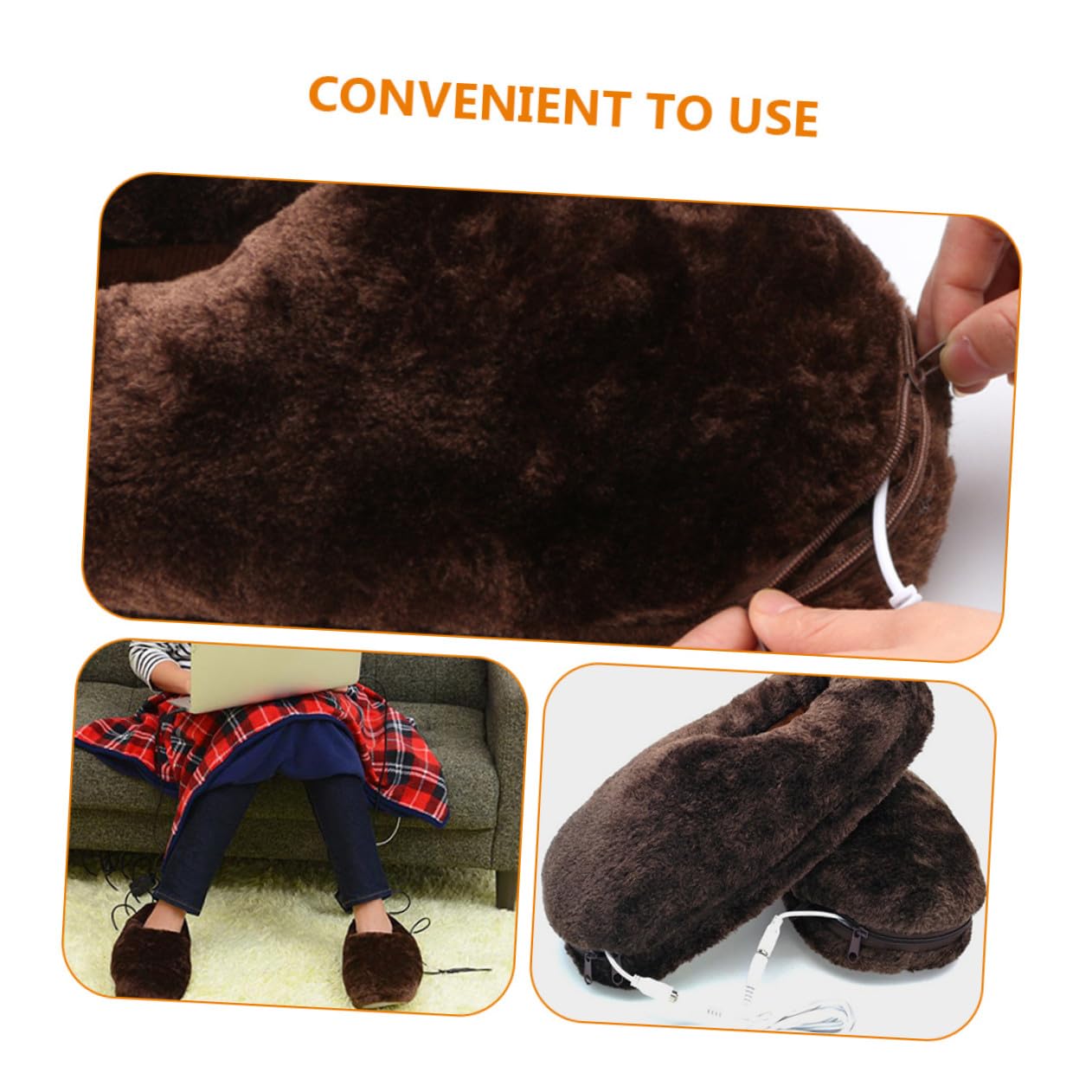 Scarpe Riscaldanti Elettriche 1 Paio Marrone USB in Peluche per Casa | Riscaldamento Rapido e Tenuta Termica, Forma Grande, Stile Adorabile, per Dormitorio e Casa