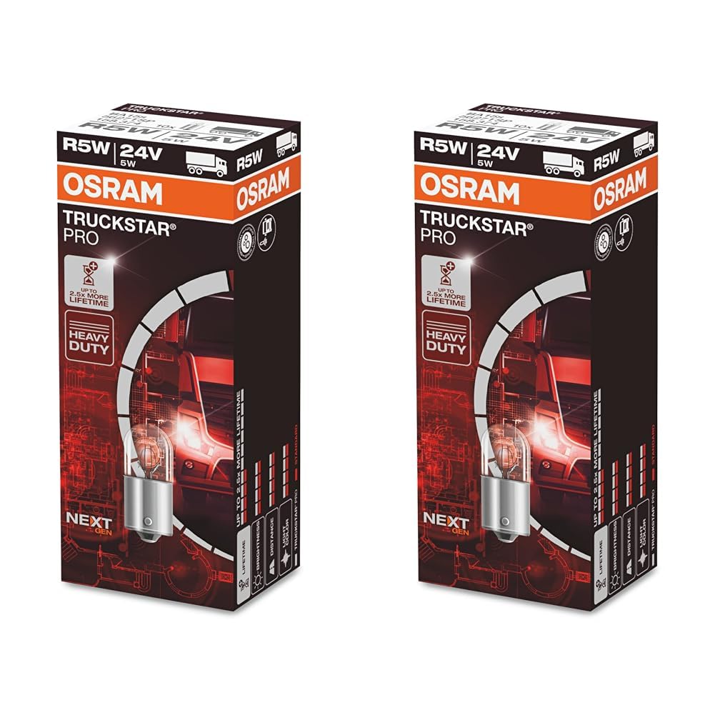 Osram TRUCKSTAR® PRO R5W, 120% mehr Helligkeit, Halogen-Signallampe, 5627TSP, 24V LKW Lampe, Faltschachtel (10 Lampen) (Packung mit 2)
