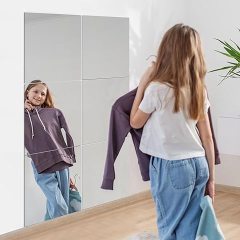 6 Piezas Espejos Adhesivos de Pared,30x40cm Espejos Decorativos de Pared sin Marco, Espejo Pegatina no de Vidrio para Puerta Armario,Recibidores,Baño,Gimnasio