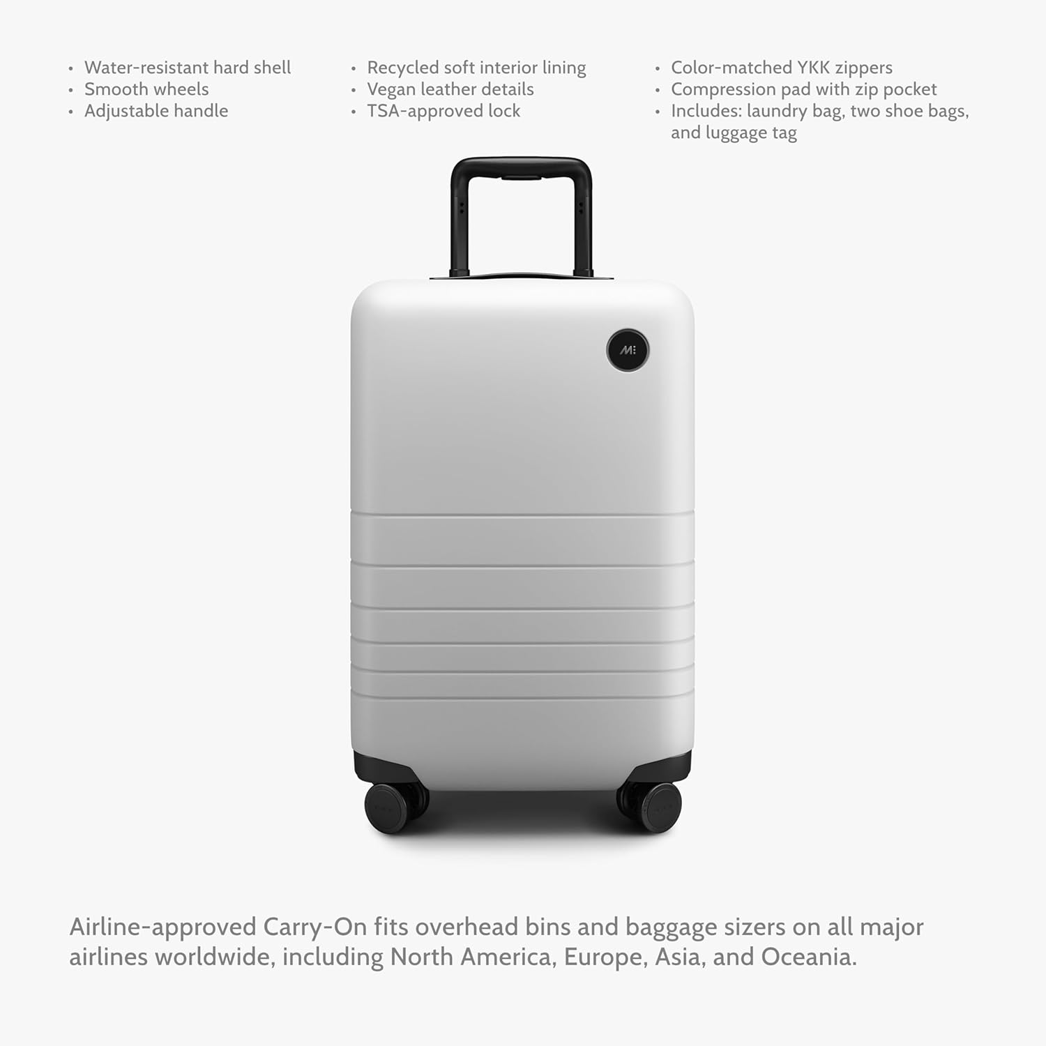 Monos Carry-On Luggage, 22" Hardside Polycarbonate Spinner Suitcase, Airline Approved, Lightweight, TSA Lock, 22x14x9, Travel Bag for Women Men, Stellar White