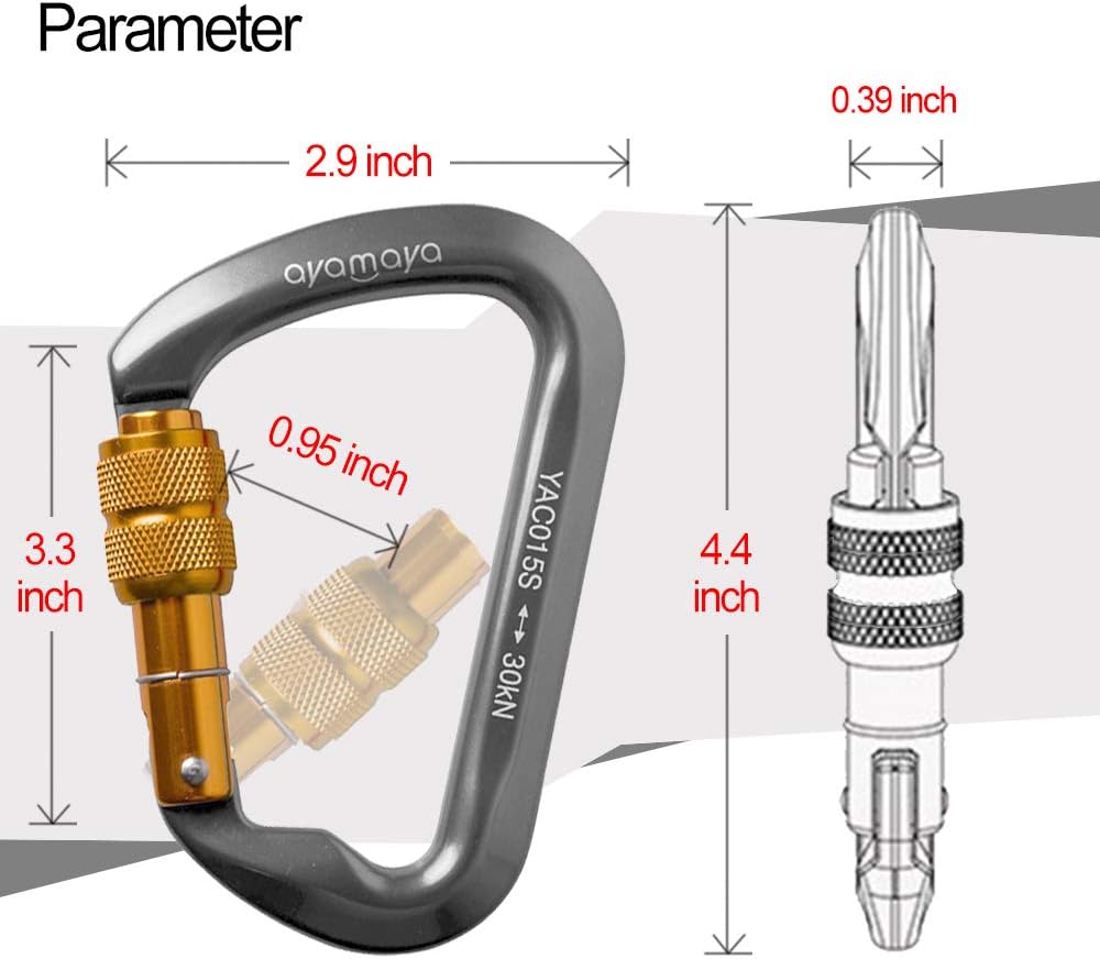 Ayamaya Climbing Carabiners - 3 Pack Screwgate Locking Carabiner 30KN (6744 lbs) Heavy Duty Gears for Rock Climbing, Rappelling, Swing Rescue & Gym, Large D-Shaped Carabiners