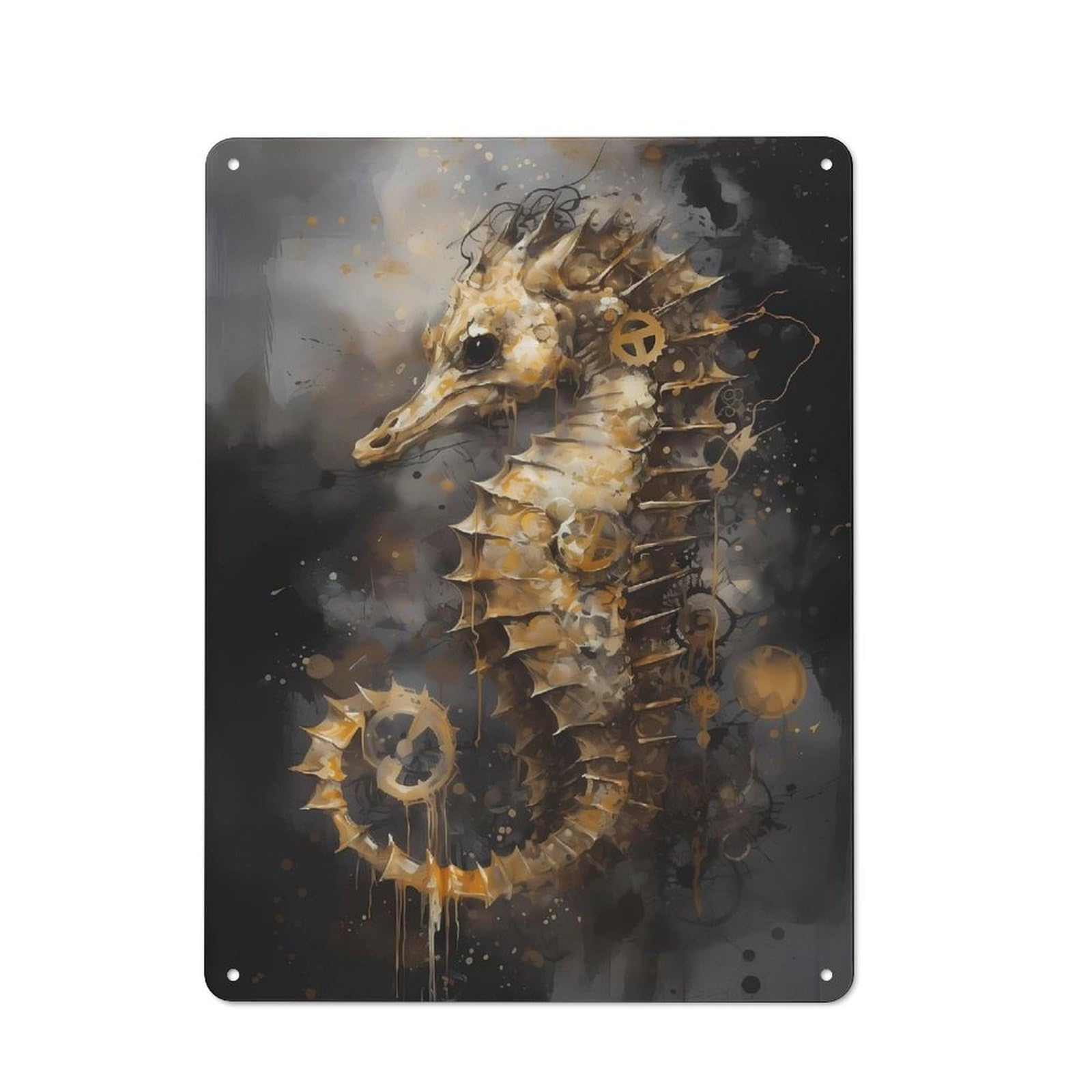 Junmoney Seahorse Imagination Retro Metal Plaque 40X30cm For Lounge Or Reading Corner, Suited To Lounge Decor Fans