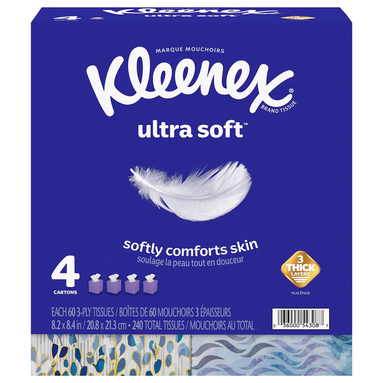 Kleenex Ultra Soft 3-Ply Tissues Cube Softly Comforts Skin 60 Count 4 Pack