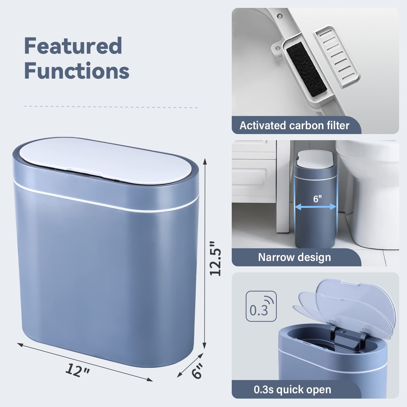 ELPHECO 2.5 Gallon Motion Sensor Bathroom Trash Can with Lid, Automatic