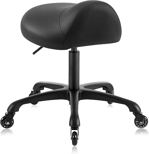 Taburete grande giratorio neumático resistente con asiento extra ancho para clínica higiénica, spa, masaje, hogar y oficina, 505 KIMO (negro)