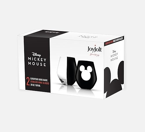 Miniatura 3 de JoyJolt Disney - Juego de copas de vino sin tallo de Mickey Mouse, 2 vasos de cristal europeo. Cosas de Navidad de primera calidad, regalos y tazas.