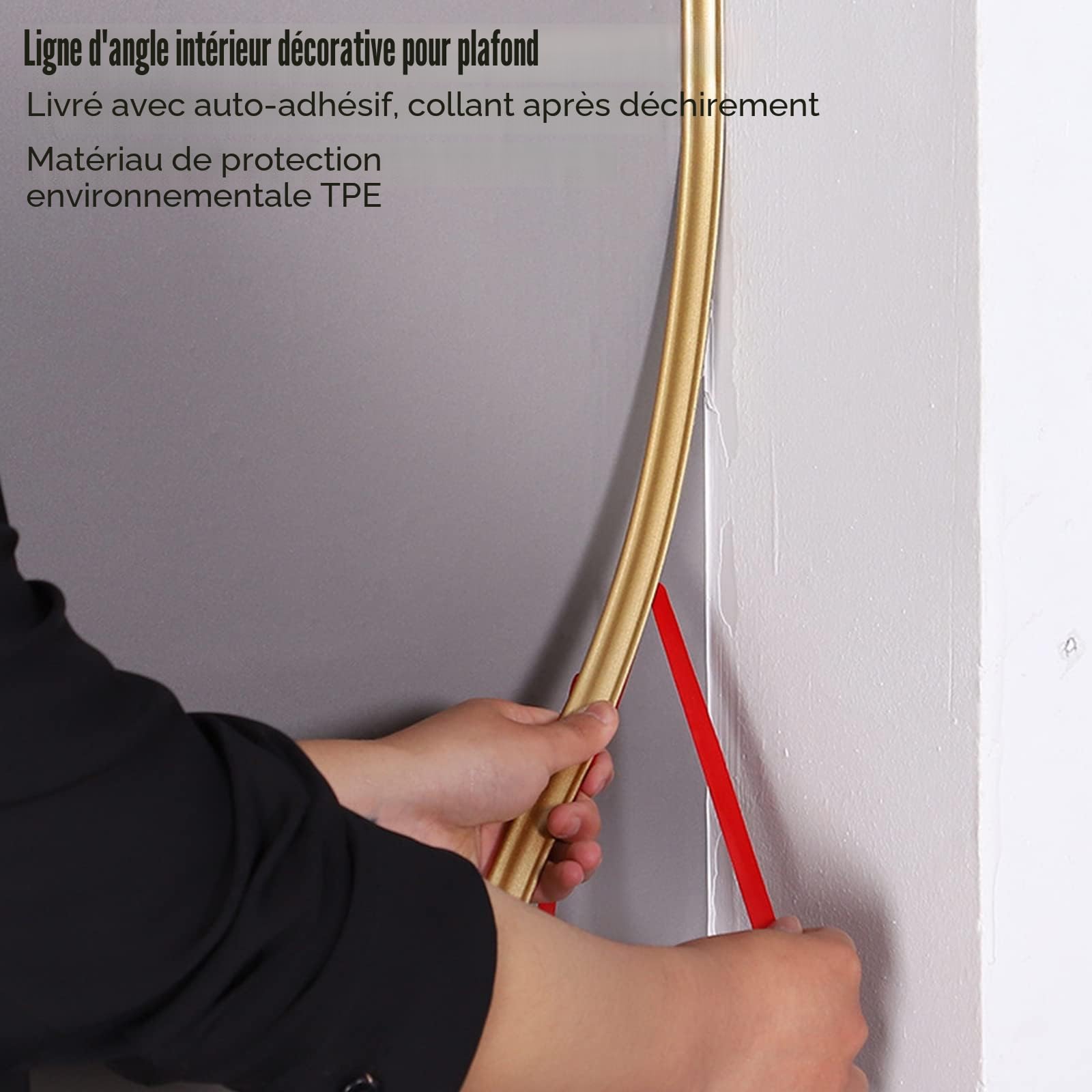 Moulure flexible en quart de rond, bande de moulage auto-adhésive en TPE, quart de rond anti-moisissure, moulure étanche pour bords de mur, bords de placard, bords de carreaux (Noir 3M, 27