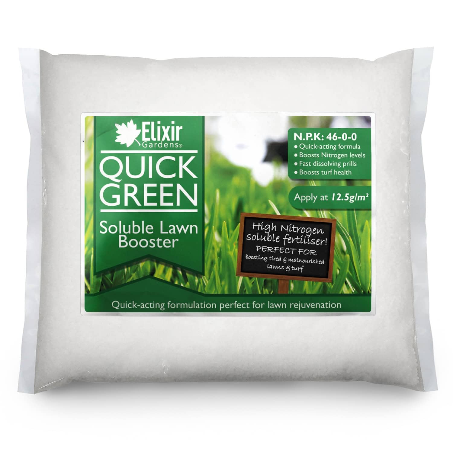 Elixir Gardens Urea 46-0-0 QuickGreen soluble Lawn booster | 1kg 2kg 3kg 4kg 5kg 10kg 15kg 20kg 25kg | High Nitrogen Grass Fertiliser Feed | Supplied in a Bag or Tub | 5kg Bag