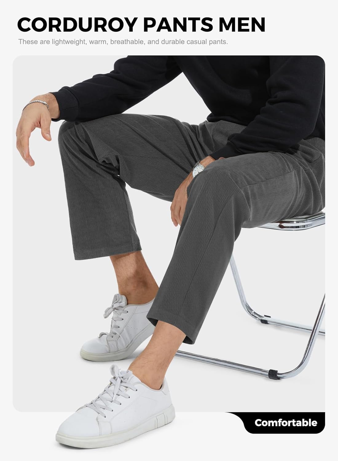 Mens Corduroy Casual Pants Joggers Cargo Pants Drawstring Elastic Waist Baggy Sweatpants with Pockets - Image 6