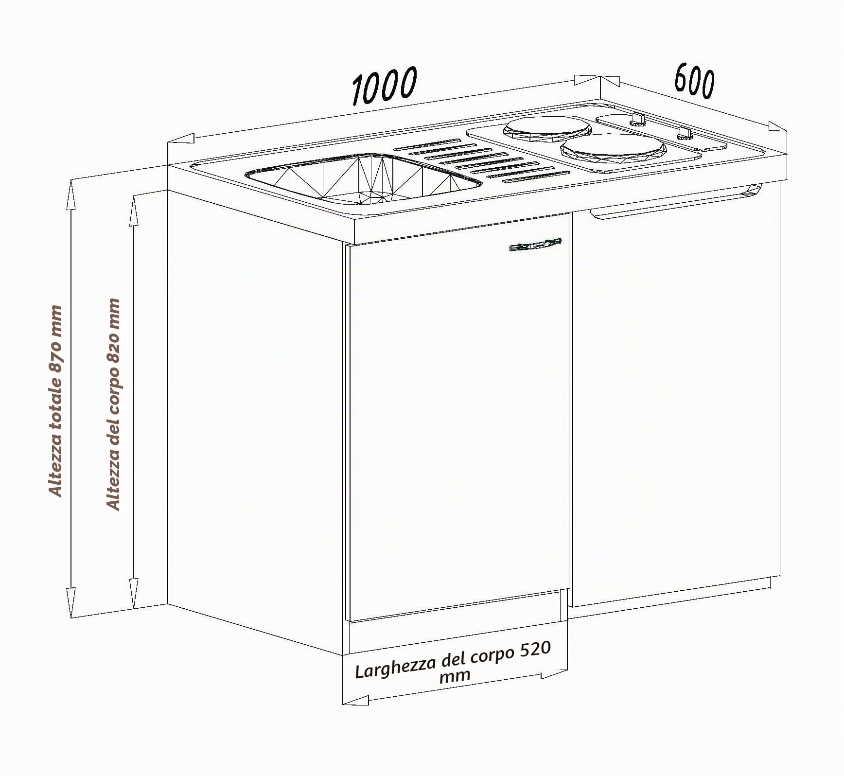 respekta Cucina mini cucina singola angolo cottura pantry rovere bianco Levin 100 cm