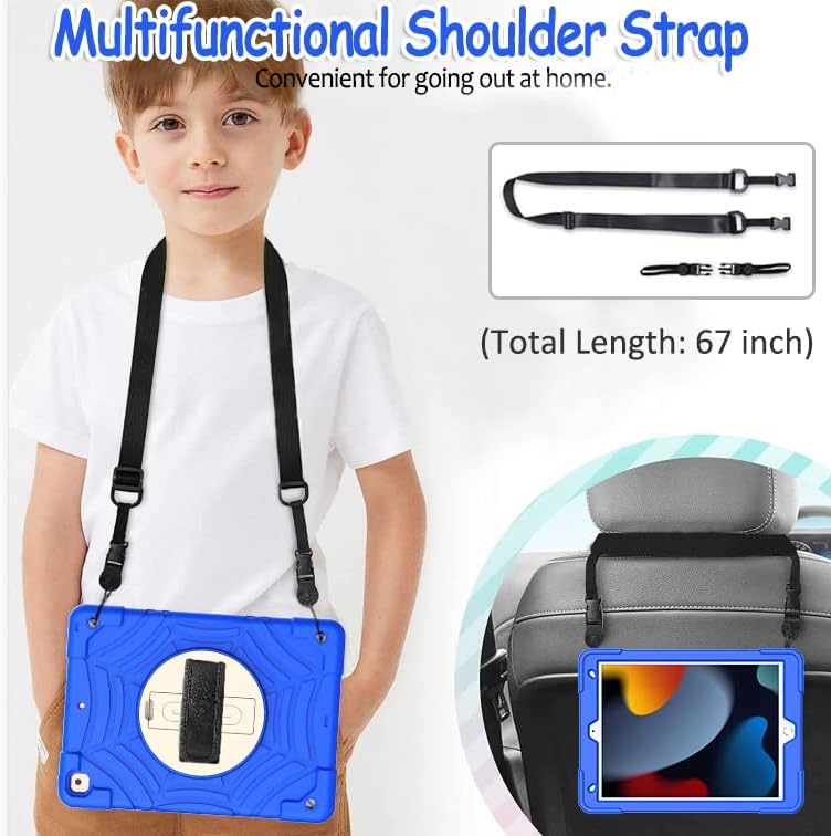BMOUO iPad 9th Generation Case, iPad 8th/7th Generation Case, iPad 10.2 Case,Hybrid Shockproof [360 Rotating Stand] [Hand Strap] [Pencil Holder] Kids Case for New iPad 10.2" 2021/2020/2019 - Blue