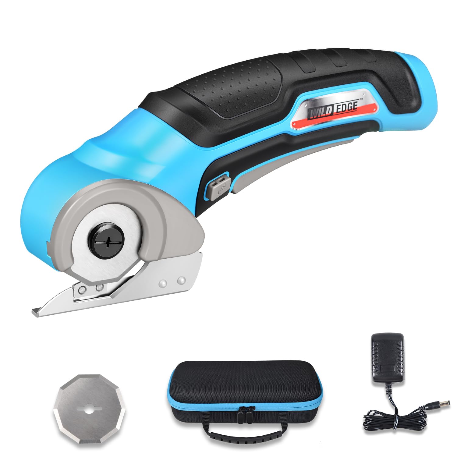 Cordless Electric Scissors, Electric Box Cutter for Cardboard with 2 Blades, Rapid Charger & Case, 4V 2500mAh Long-Runtime Battery - Cuts Cardboard, Fabric, Carpet & More