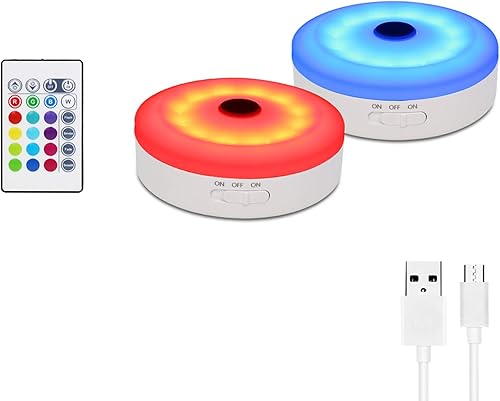 Bason - Luminarias redondas recargables con control remoto, con luces que cambian de color. Iluminación LED ideal para colocar debajo de gabinetes.