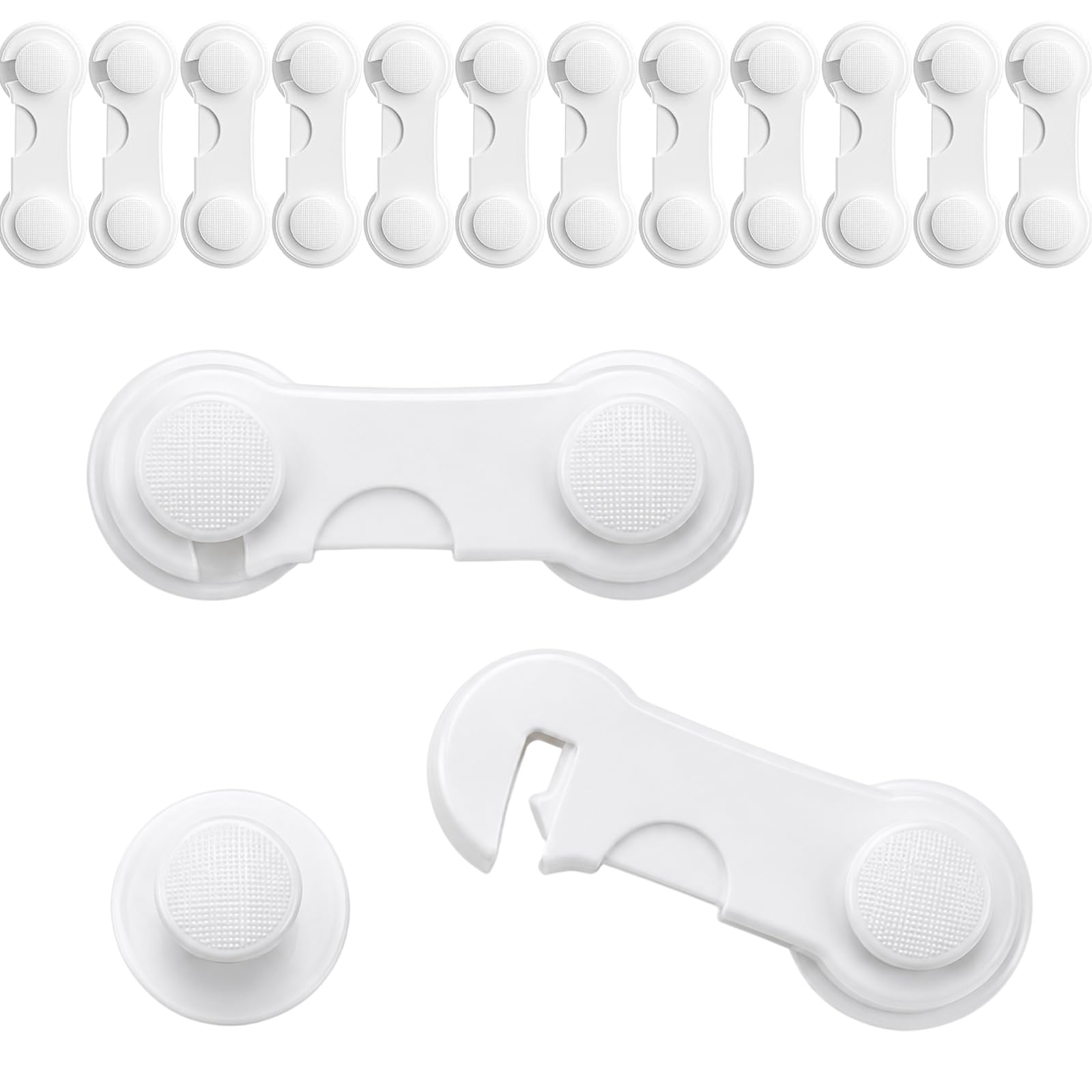 12 Pcs Cupboard Locks for Children,Strong Adhesive Child Safety Cupboard Locks,No Drilling Baby Proof Cupboards Lock,for Cabinet Doors Pantry Closet Wardrobe Cupboards Drawers(White)