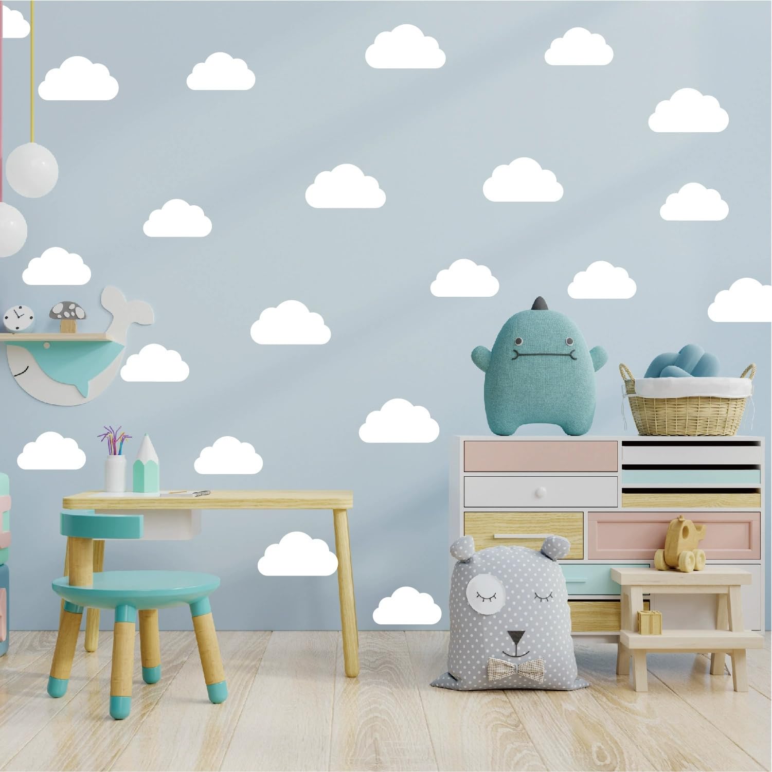 Kaensc White Clouds 10Sheets Wall Stickers,Cloud Wall Stickers Murals Art Design Wall Decals For Teen Kids Bedroom Playroom Nursery Kindergarten Classroom Living Room Nursery Decoration,Diy Home Mural