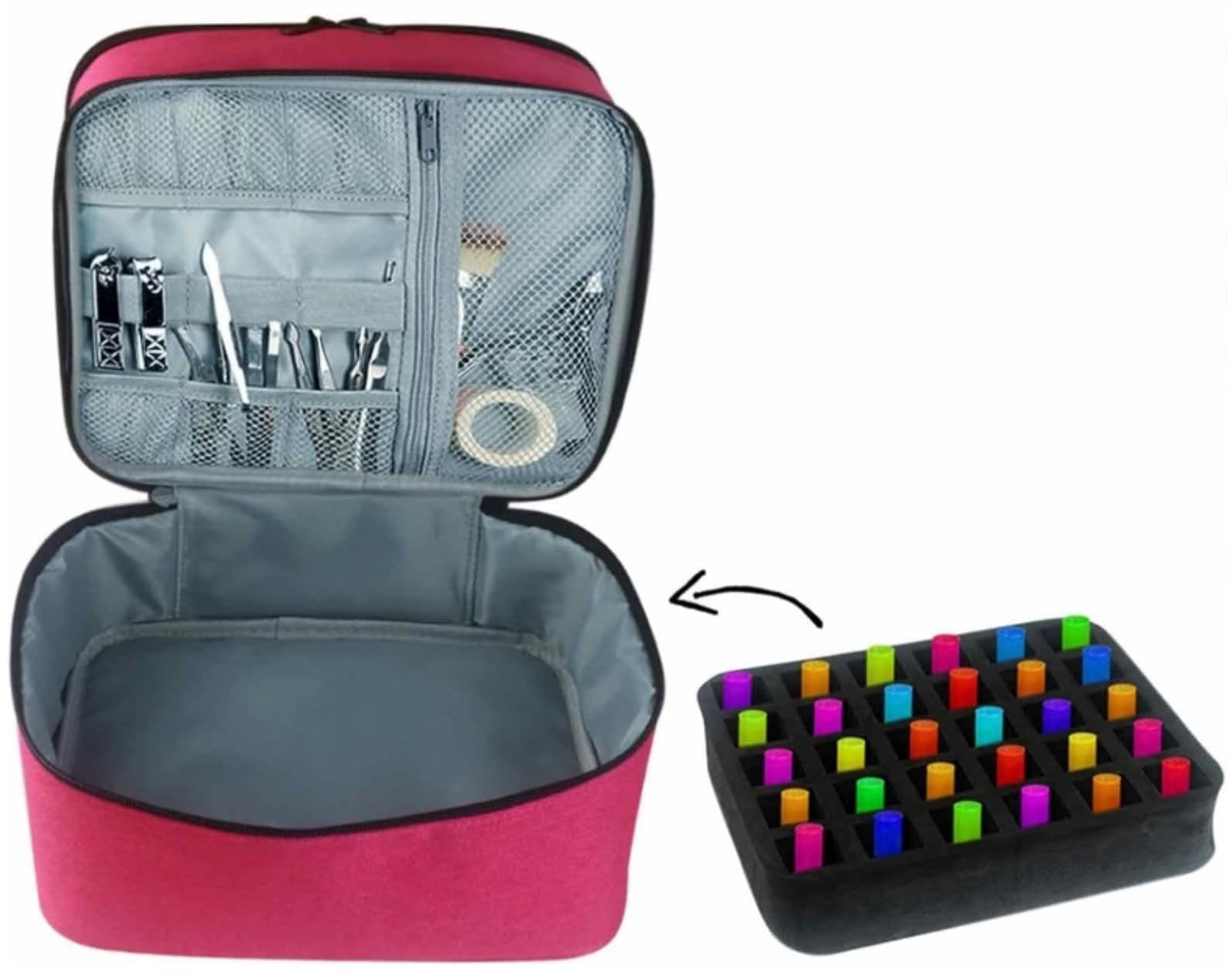 Caja de almacenamiento de esmaltes de uñas, organizador, bolsa de almacenamiento de esmaltes de uñas, organizador de bolsas de esmaltes de uñas de doble capa, organizadores de bolsas de cosméticos gra