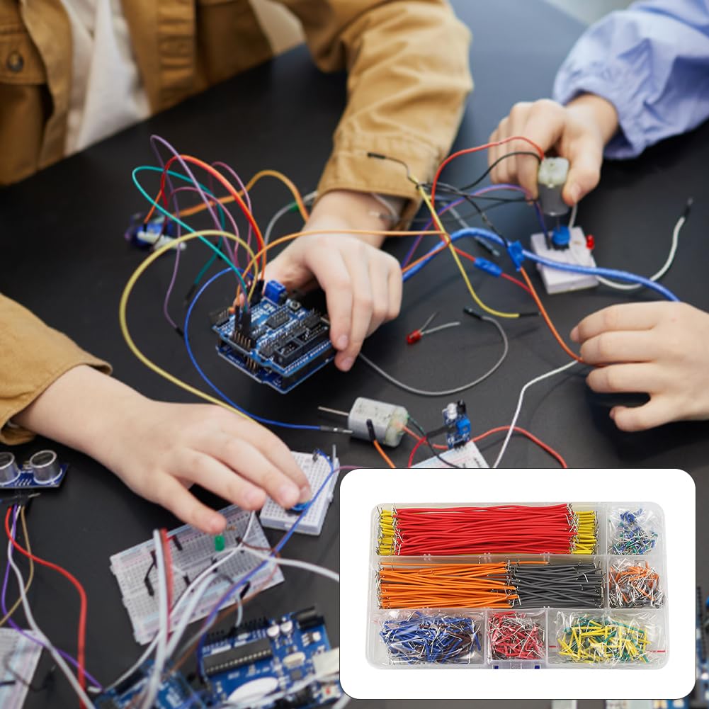 560 szt. skoczek do Breadboard męski na męski, 14 różnych długości, kabel łączący do deski do krojenia, zworki do krojenia chleba, długość pudełka do przechowywania, przezroczysta skrzynka do